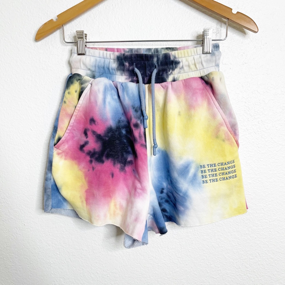 Vitality Balance Athletica Tie Dye Be The Change Lounge Shorts Small Pink Blue